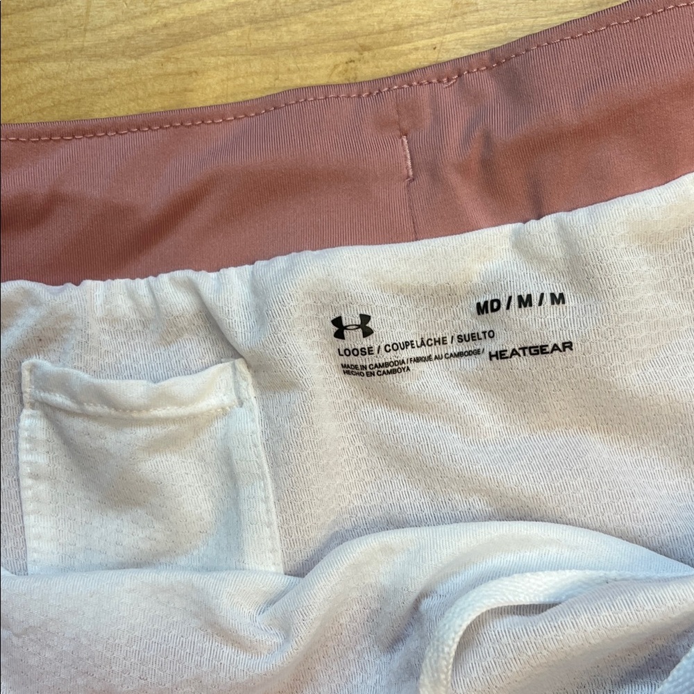 Under Armour Dusty Rose Women's Athletic Shorts with White Trim - Picture 4 of 8
